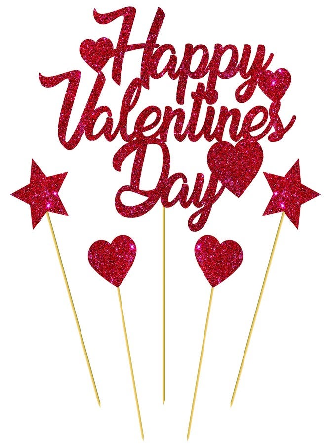 SVM CRAFT Red Glitter Love Heart Cupcake Toppers with Heart and Star Topper Happy Valentine's Day Cake Topper Picks Decoration for Valentine's Day Theme Party Supplies - Image 2